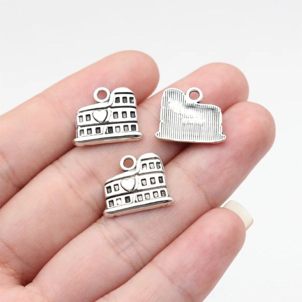16x13mm 1.3g Antique Silver Zinc Alloy Roman Colosseum Charm Pendant for Travel Necklace Making