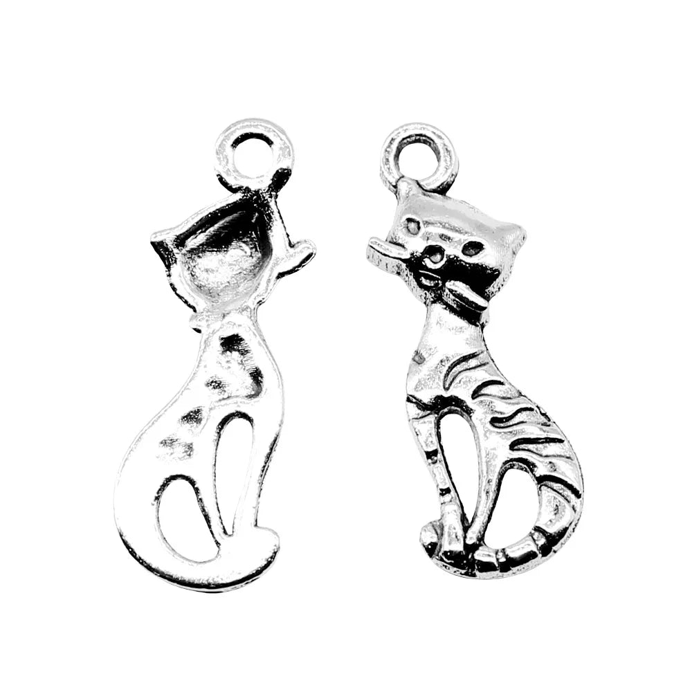25x9mm 0.8g Antique Silver Zinc Alloy Cat Charm Pendant for DIY Necklace Bracelet Jewelry
