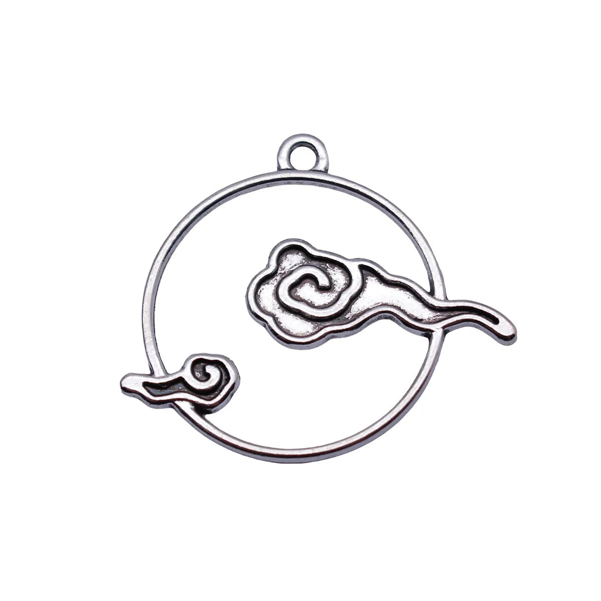 28x25mm 1.6g Antique Silver Zinc Alloy Chinese Auspicious Cloud Charm Pendant for Necklace Making