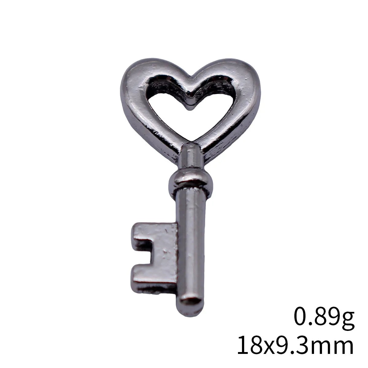 18x9.3mm 0.89g White K Blackened Zinc Alloy Heart Key Charm Pendant for DIY Necklace Bracelet Jewelry