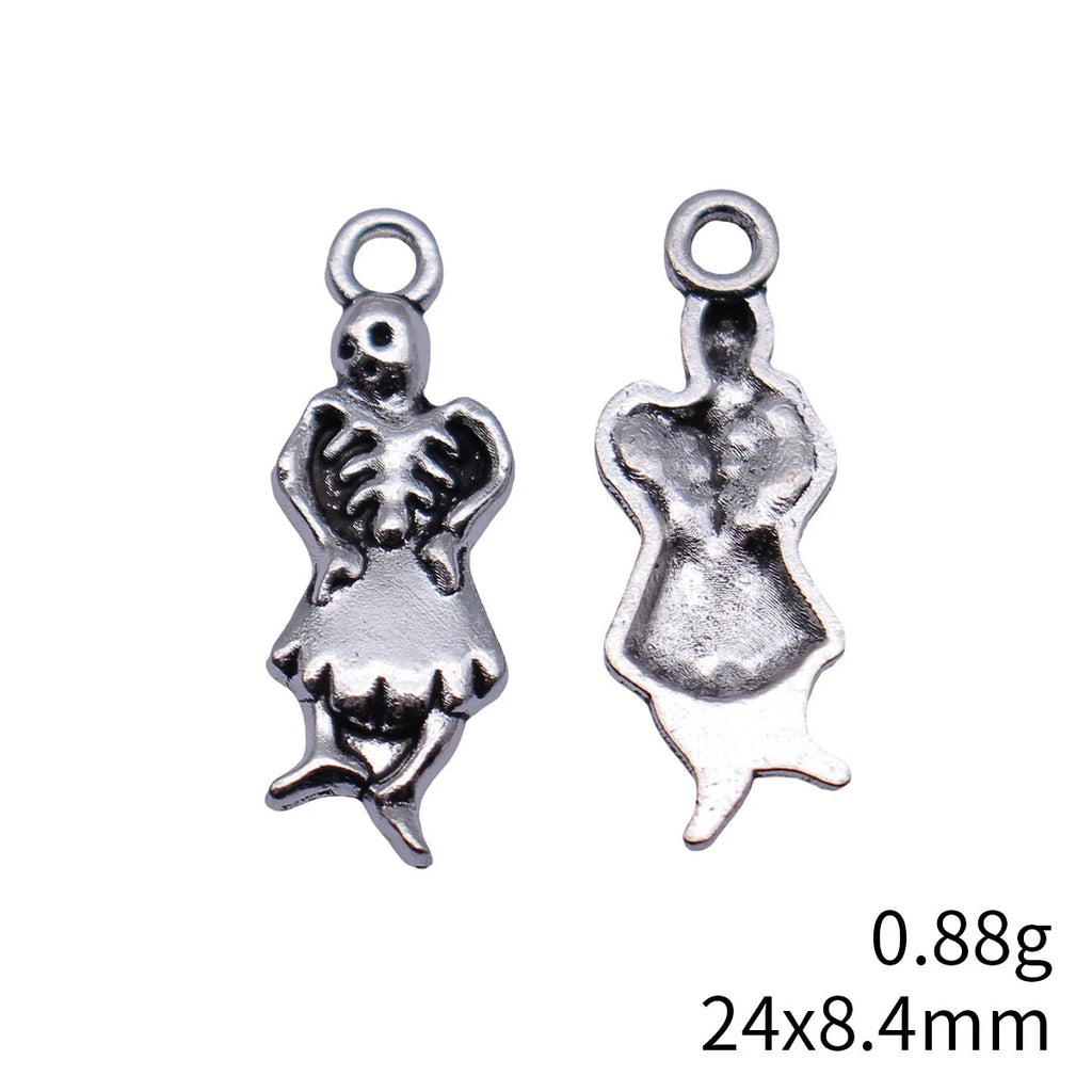 24x8.4mm 0.88g Antique Silver Zinc Alloy Skirted Skull Charm Pendant for DIY Gothic Jewelry Making