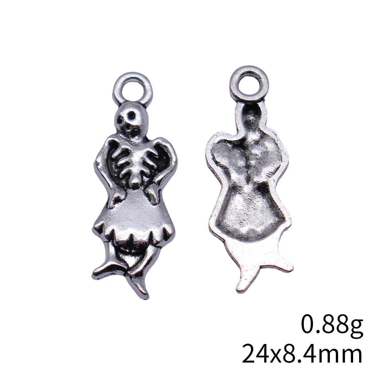 24x8.4mm 0.88g Antique Silver Zinc Alloy Skirted Skull Charm Pendant for DIY Gothic Jewelry Making