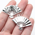 36x28mm 5.8g Antique Silver Zinc Alloy Chinese Style Flower Fan Charm Pendant for DIY Jewelry Making