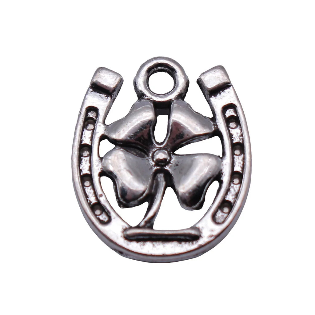 17x15mm 1.5g Antique Silver Tone Zinc Alloy Four Leaf Clover Horseshoe Charm Pendant for DIY Jewelry