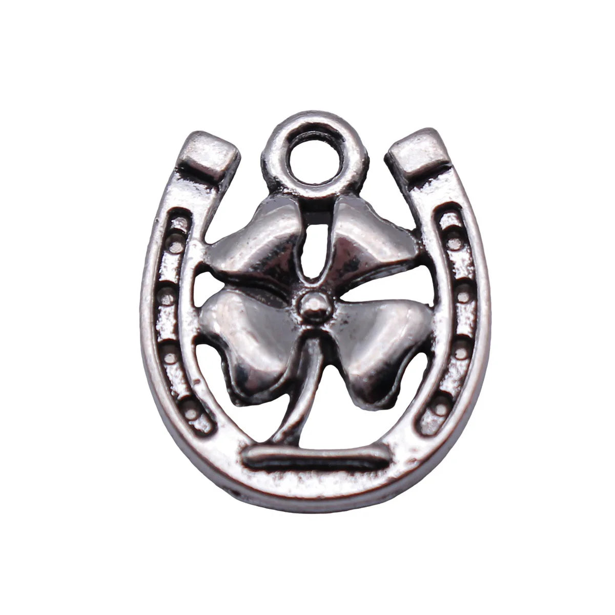 17x15mm 1.5g Antique Silver Tone Zinc Alloy Four Leaf Clover Horseshoe Charm Pendant for DIY Jewelry