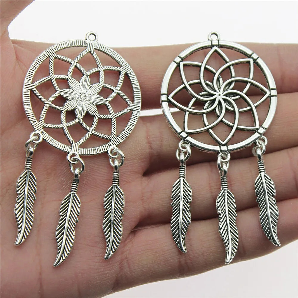 35x71mm 8.3g Antique Silver Zinc Alloy Dreamcatcher Charm Pendant for Necklace Jewelry Making