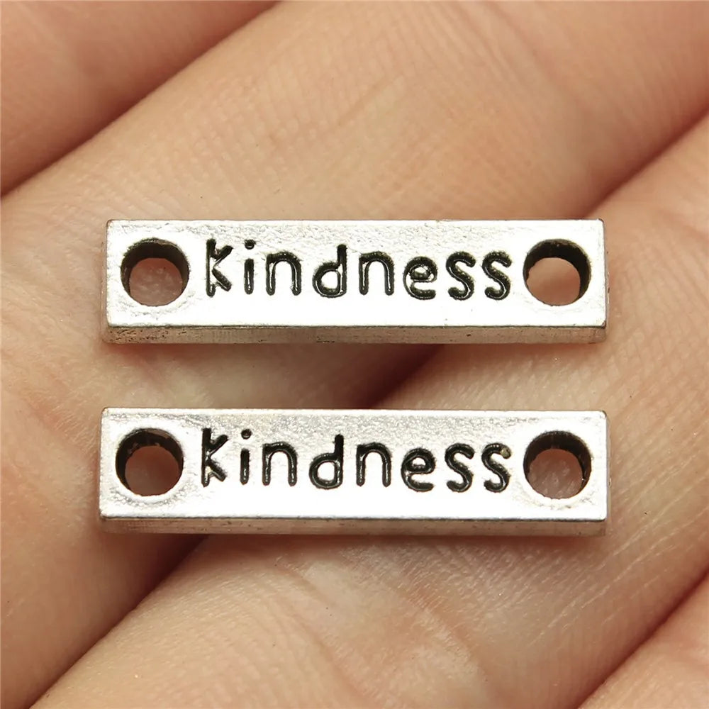 23x6mm 1.1g Multicolor Zinc Alloy Kindness Word Connector Charm for DIY Bracelet Jewelry Making