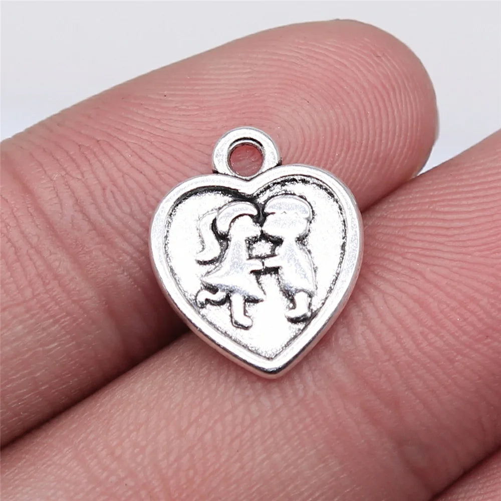 16x13mm 1.3g Antique Silver Zinc Alloy Couple Heart Charm Pendant for Necklace Bracelet Making