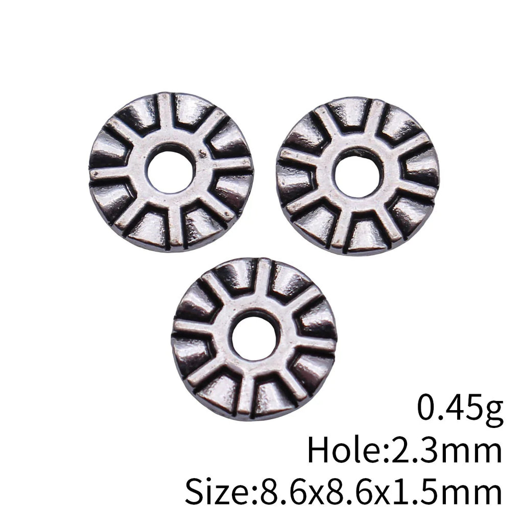 8.6x8.6x1.5mm 0.45g Antique Silver Zinc Alloy Gear Texture Spacer Beads for DIY Bracelet Jewelry Making