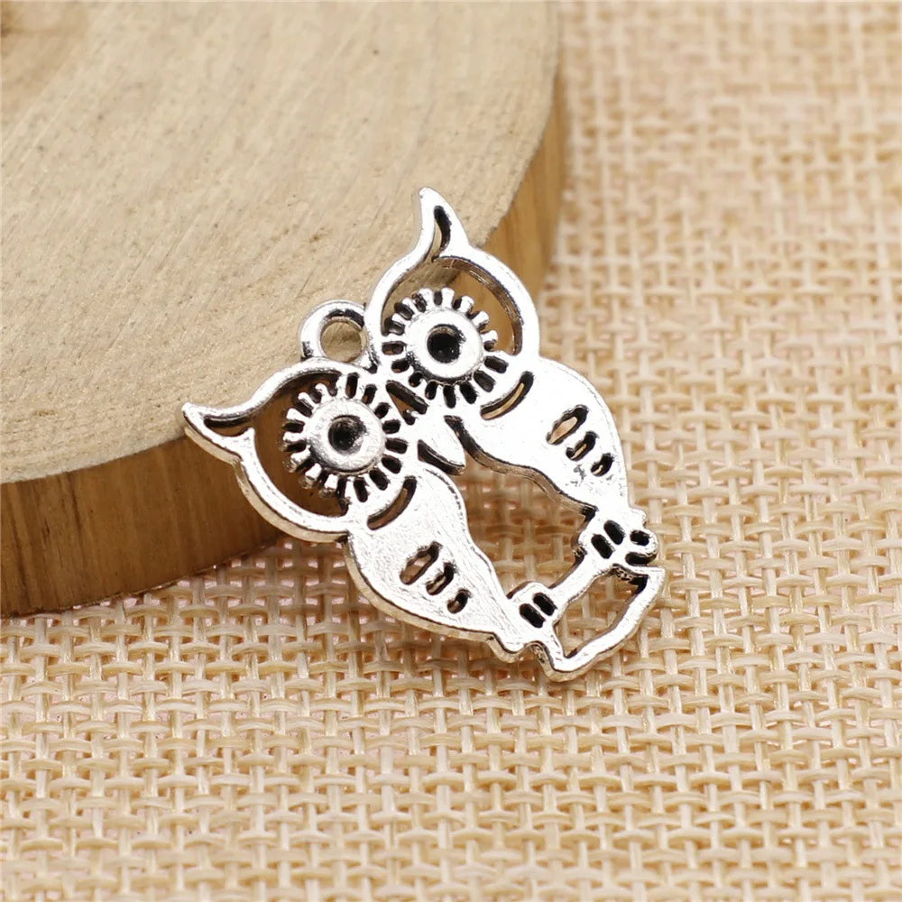23x19mm 2.5g Antique Silver Zinc Alloy Owl Cat Charm Pendant for DIY Necklace Bracelet Jewelry Making