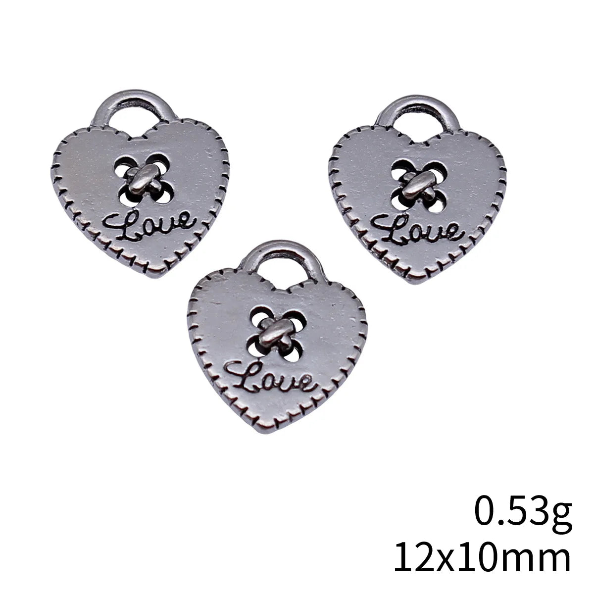 12x10mm 0.53g Antique Silver Zinc Alloy LOVE Heart Charm Pendant for Necklace Bracelet DIY Jewelry