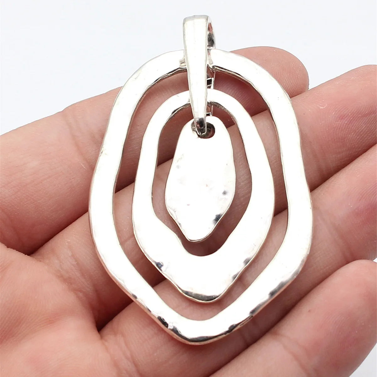 68x44mm 24.5g Multicolor Zinc Alloy Three Layer Geometric Openwork Hammered Hollow Charm Pendant for Earrings