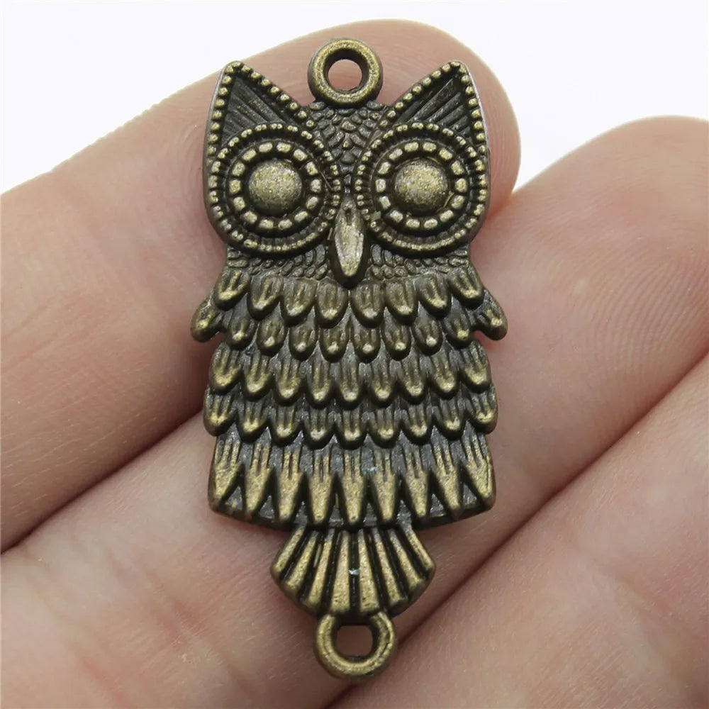 37x18mm 4.2g Antique Bronze Zinc Alloy Owl Cat Connector Charm Pendant for Bracelet Jewelry Making