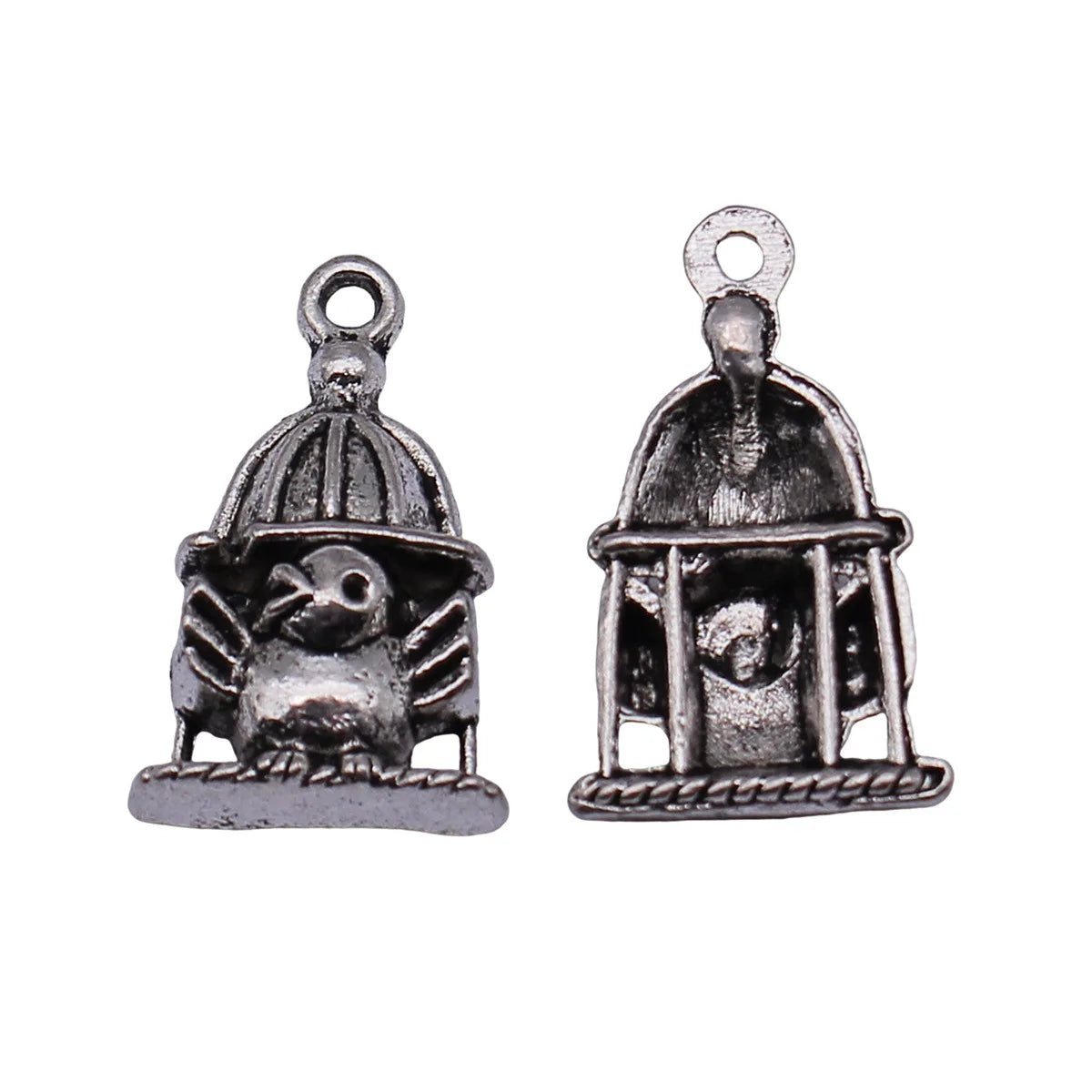 24x15mm 2.5g Antique Silver Zinc Alloy Birdcage Bird Charm Pendant for DIY Necklace Making