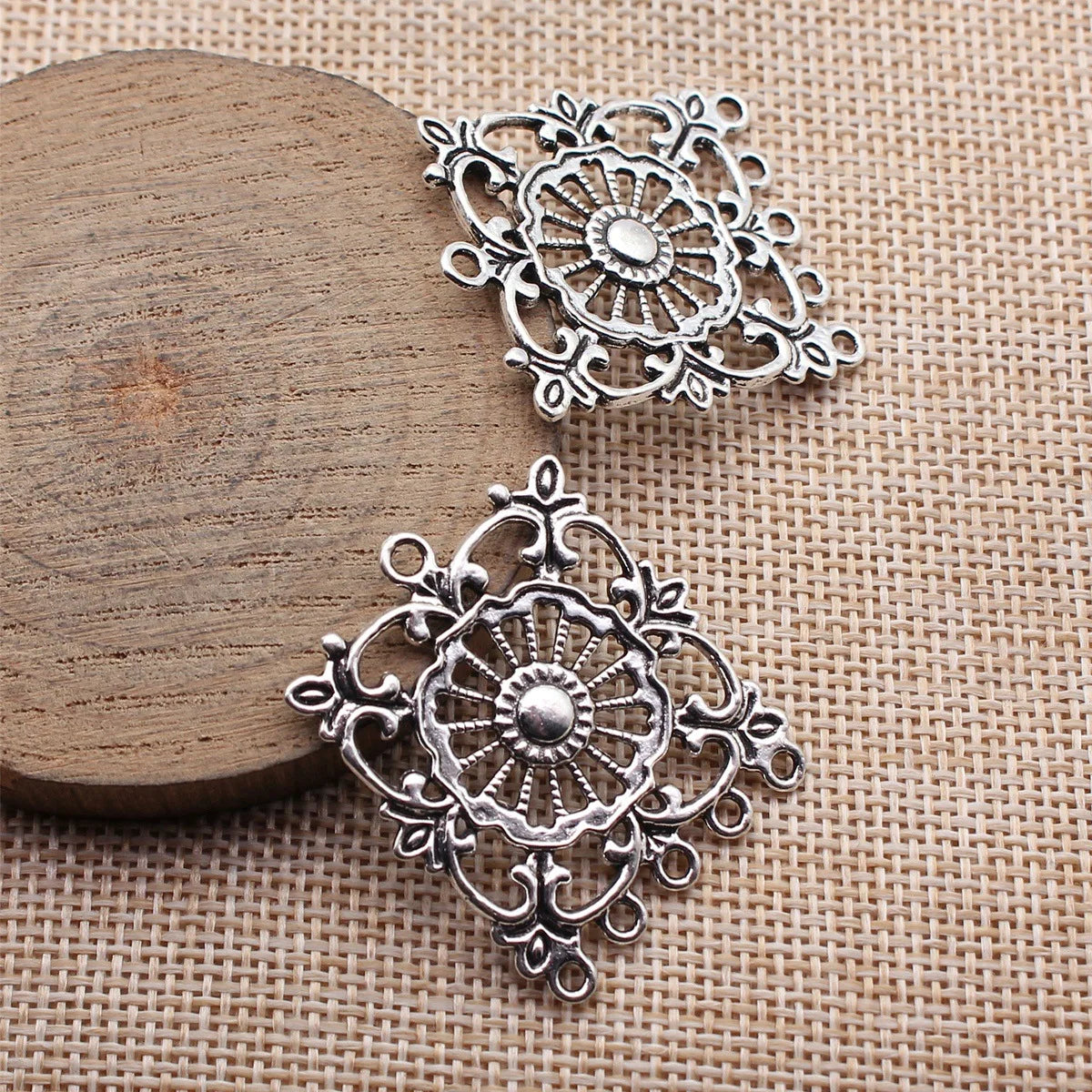 42x42mm 4.5g Multicolor Zinc Alloy Hollow Floral Square Earring Connector Charm for DIY Earring Making