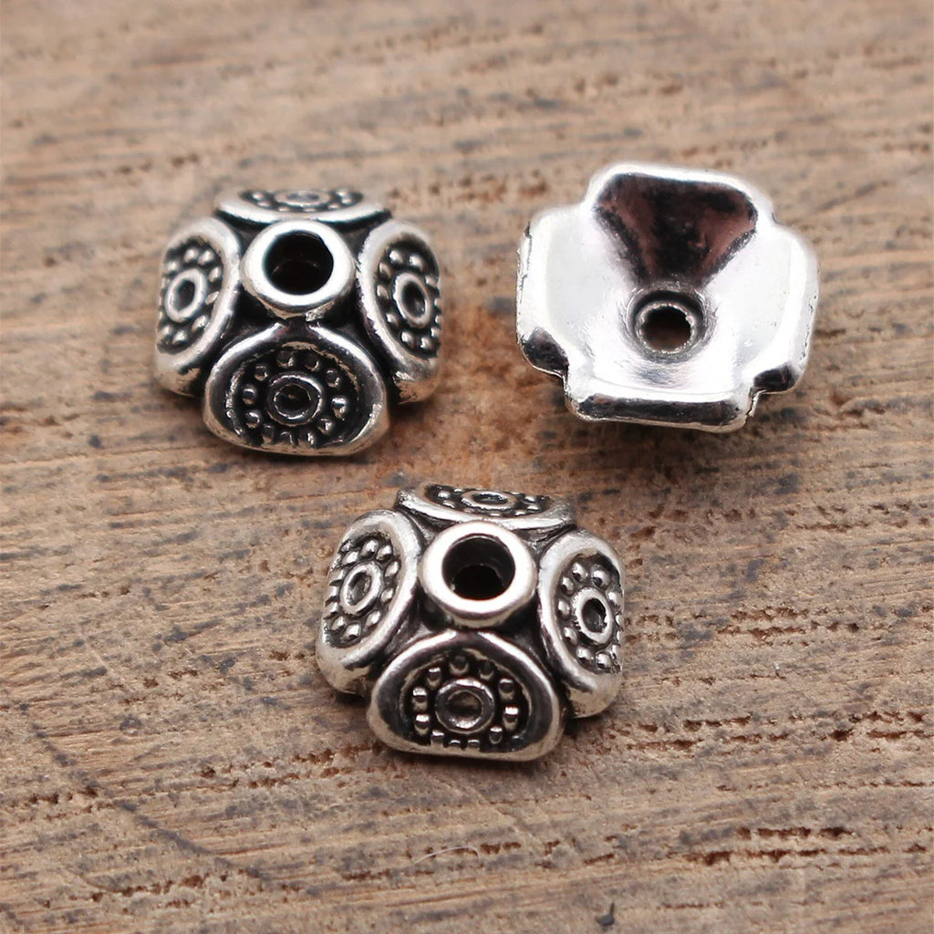 8.9x8.6x4mm 0.64g Antique Silver Zinc Alloy Small Bead Cap Flower Cone Jewelry Findings for DIY Pendants