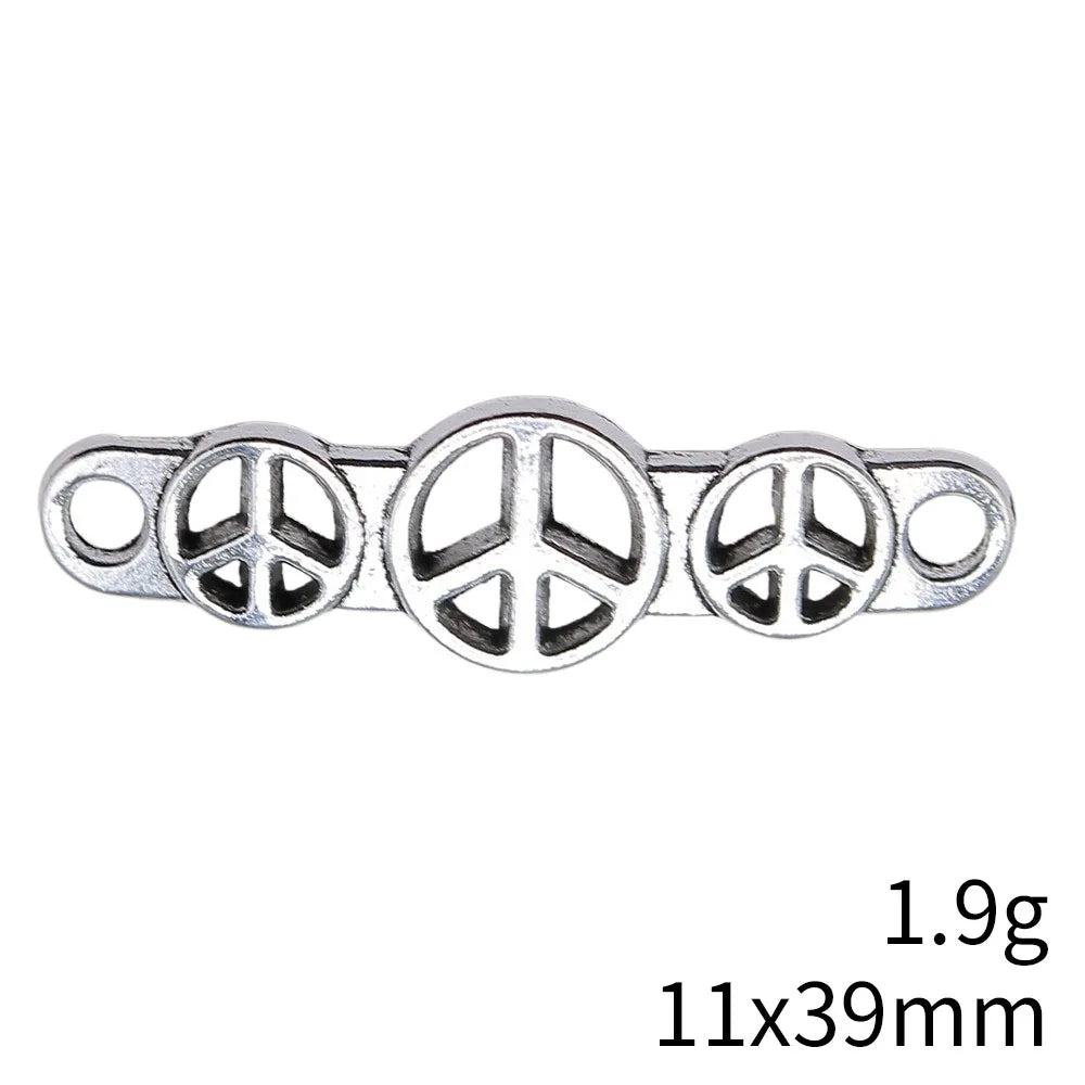 11x39mm 1.9g Antique Silver Zinc Alloy Peace Sign Connector Charm for Bracelet Jewelry Making