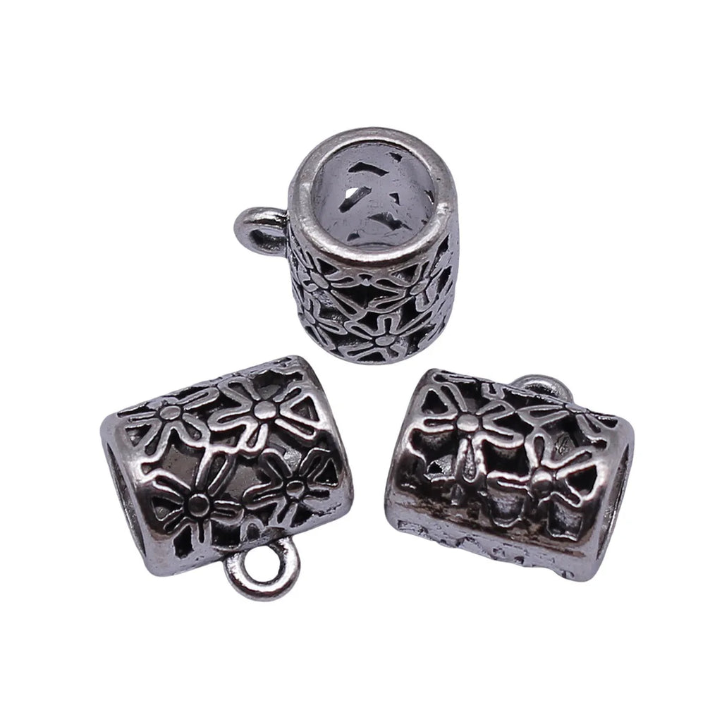 13.6x13x10mm 2.7g Antique Silver Zinc Alloy Hollow Flower Large Hole Three Way Bail Bead for DIY Jewelry