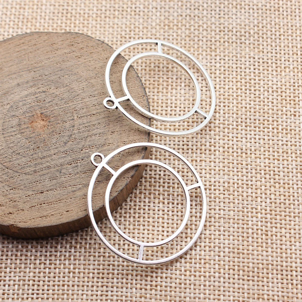 38x35mm 2.1g Multicolor Zinc Alloy Geometric Double Round Ring Charm Pendant for DIY Earrings Necklace