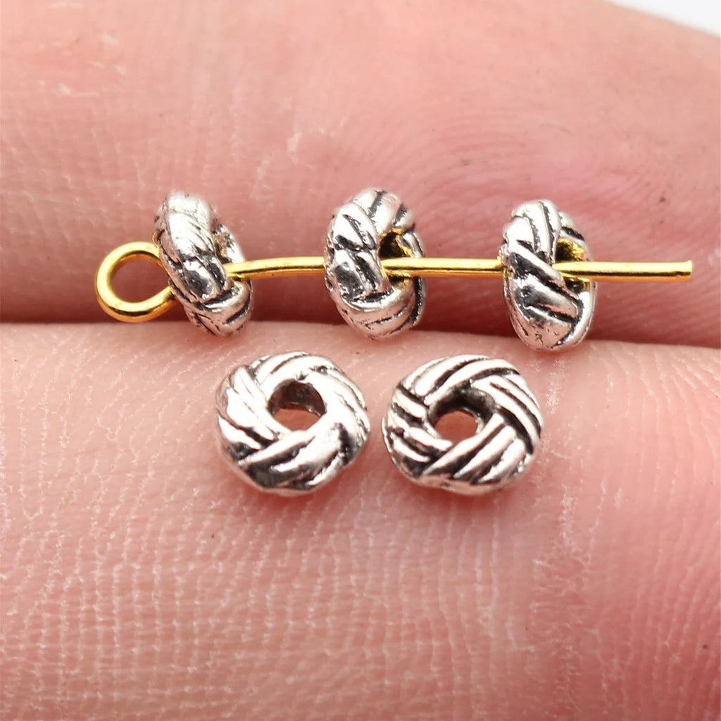 5.9x5.9x2.5mm 0.26g Multicolor Zinc Alloy Braided Texture Spacer Beads for DIY Bracelet Jewelry Making