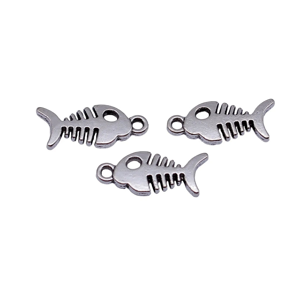 16x7.4mm 0.75g Antique Silver Zinc Alloy Fishbone Fish Charm Pendant for DIY Necklace and Bracelet Making
