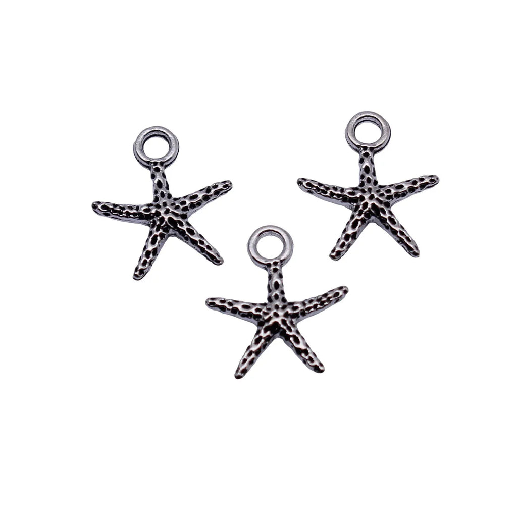14x12mm 0.41g Antique Silver Zinc Alloy Dotted Starfish Charm Pendant for DIY Beach Jewelry Making