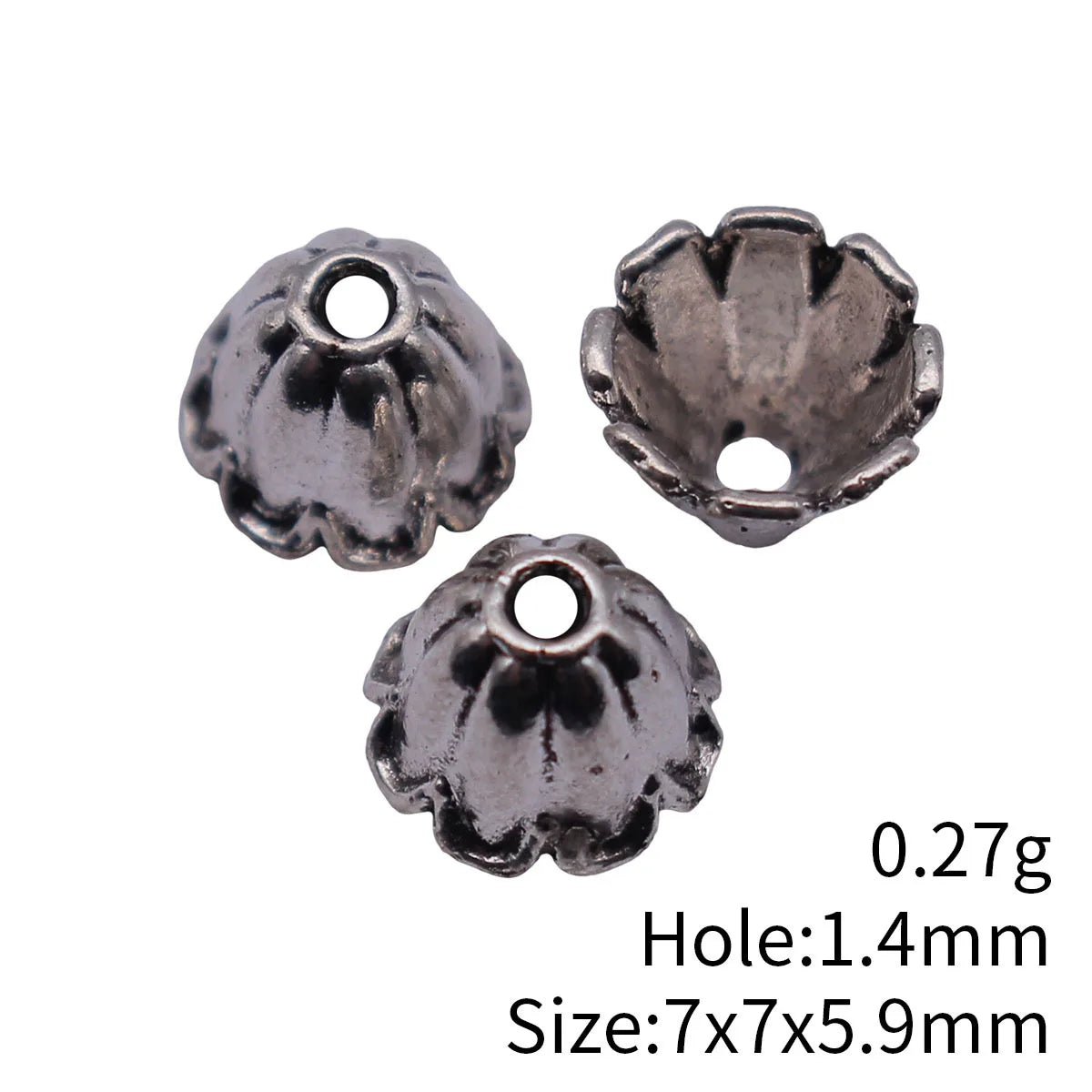 7x7x5.9mm 0.27g Antique Silver Tone Zinc Alloy Flower Bead Caps for DIY Bracelet and Earring Making