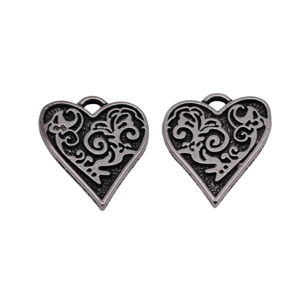 17x15mm 1.5g Antique Silver Zinc Alloy Embossed Heart Double Sided Charm Pendant for DIY Necklace Jewelry Making
