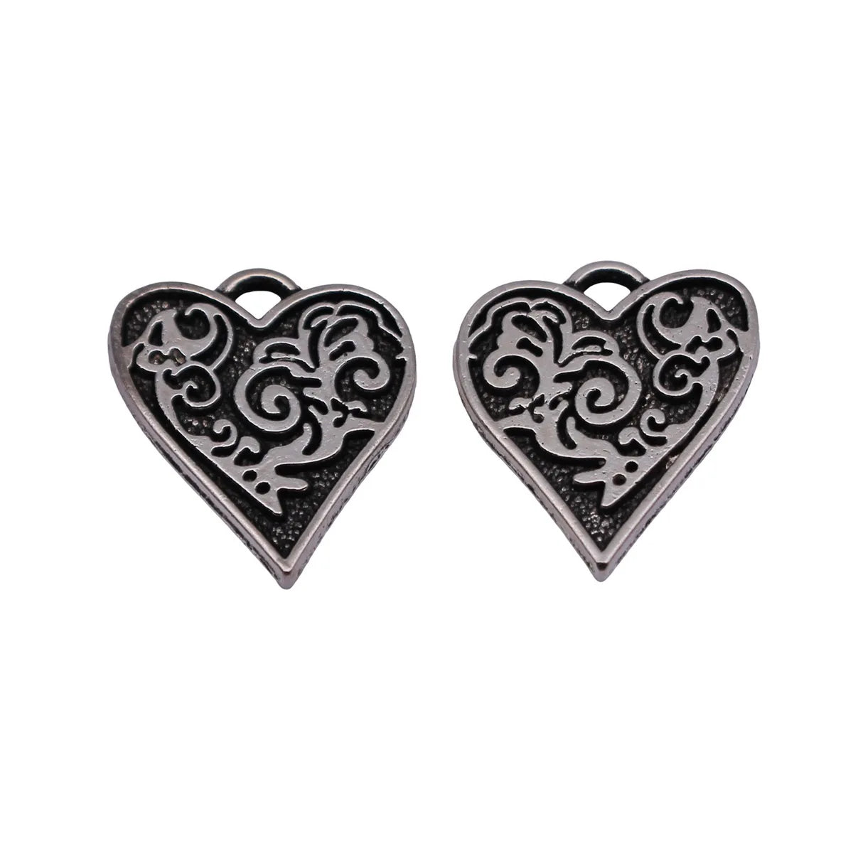 17x15mm 1.5g Antique Silver Zinc Alloy Embossed Heart Double Sided Charm Pendant for DIY Necklace Jewelry Making