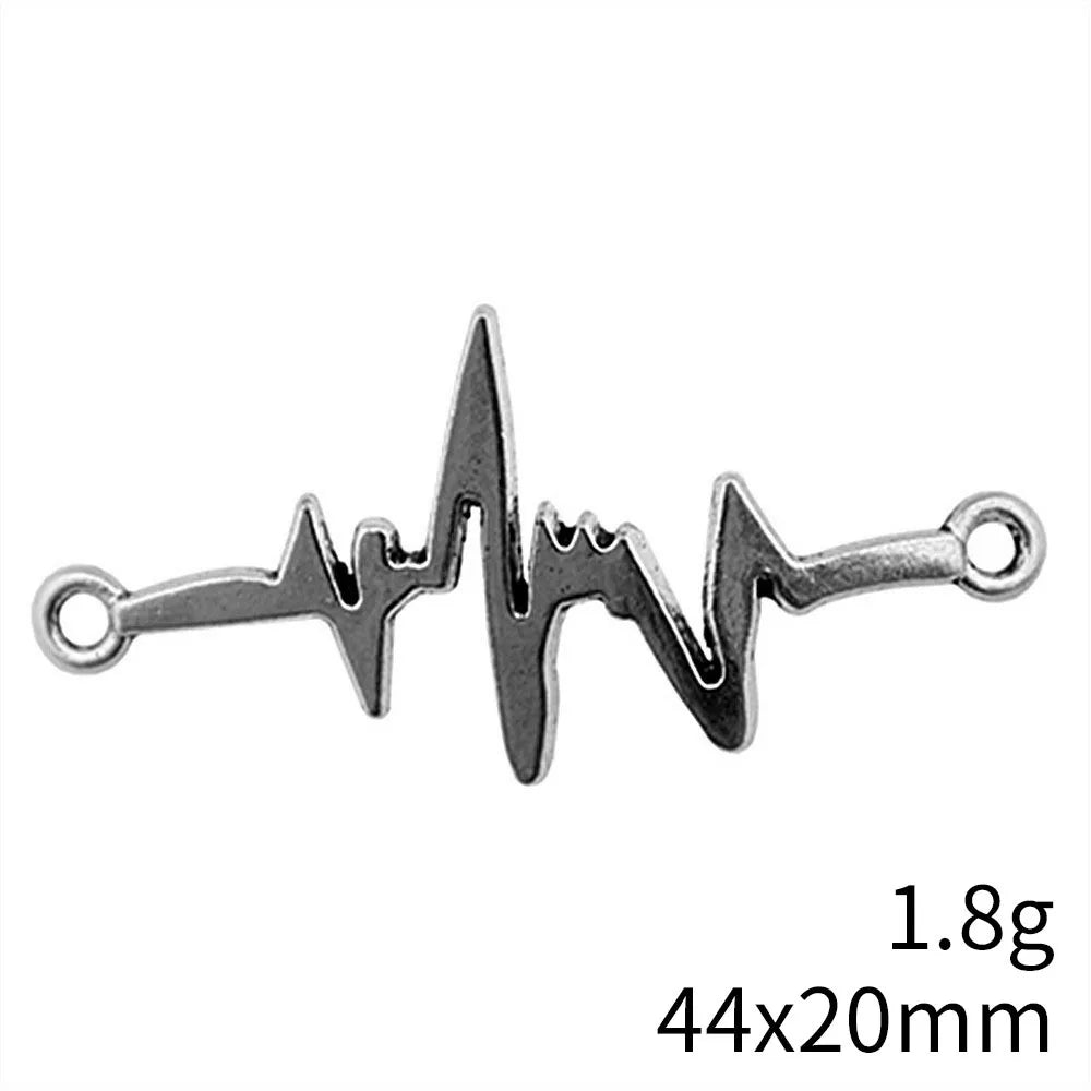 44x20mm 1.8g Multicolor Zinc Alloy Heartbeat ECG Connector Charm for DIY Bracelet Jewelry Making