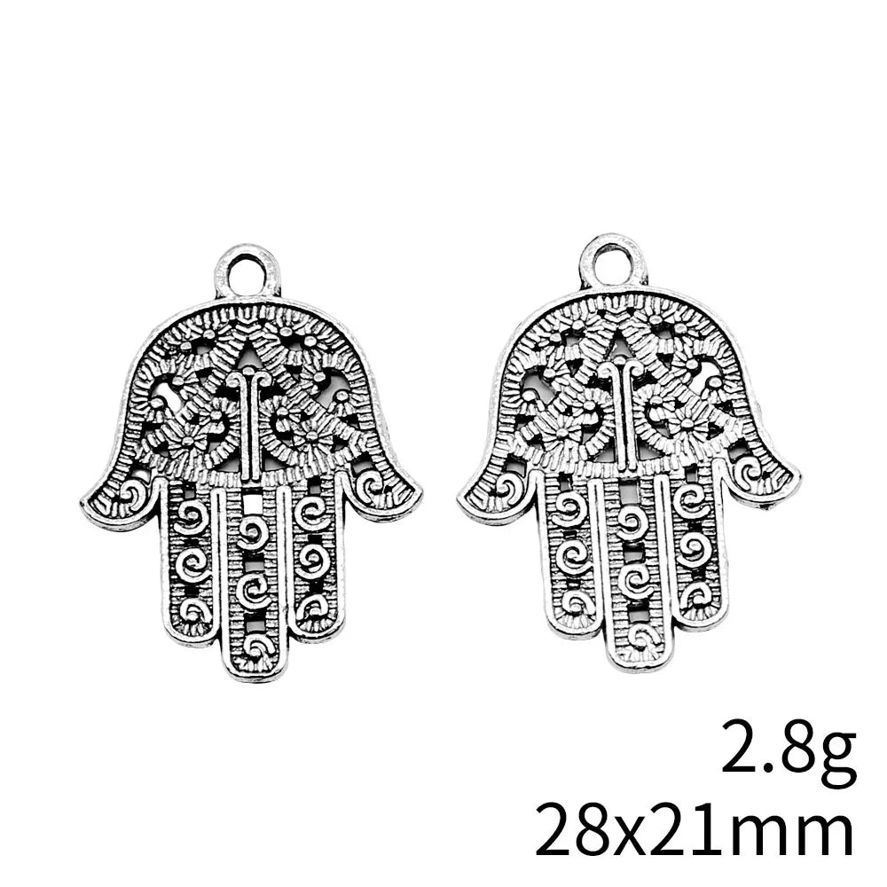 28x21mm 2.8g Antique Silver Zinc Alloy Hamsa Hand Charm Pendant for DIY Necklace Bracelet Jewelry