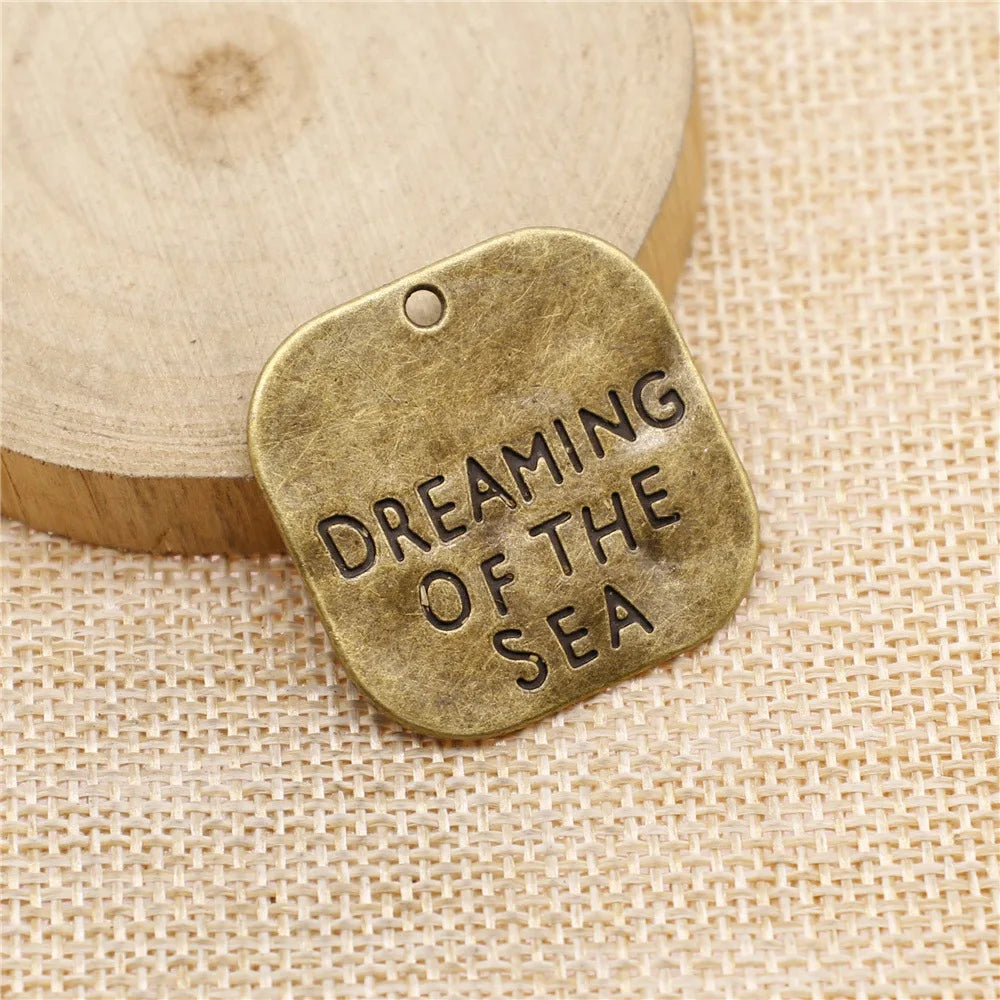 30x30mm 4.7g Antique Bronze Zinc Alloy Dreaming of the Sea Charm Pendant for DIY Necklace Making