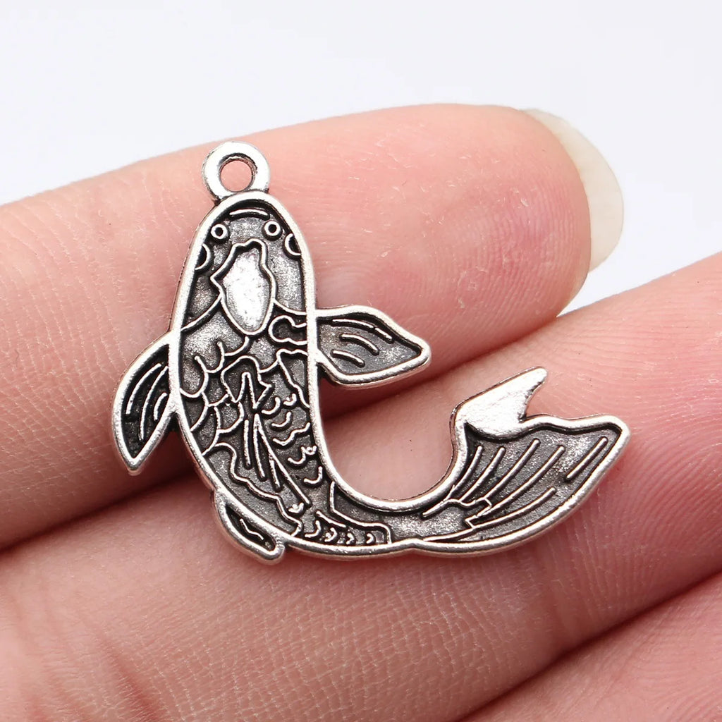 30x25mm 2.9g Antique Silver Zinc Alloy Chinese Koi Fish Charm Pendant for DIY Necklace Bracelet Making