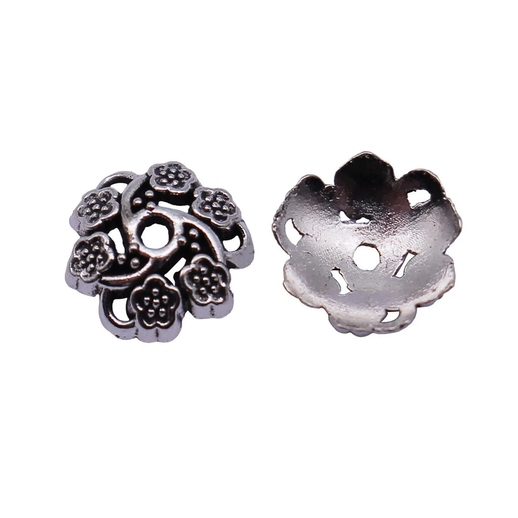 8.4x8.4x2.9mm 0.25g Antique Silver Tone Zinc Alloy Round Flower Bead Caps for DIY Bracelet Jewelry Making