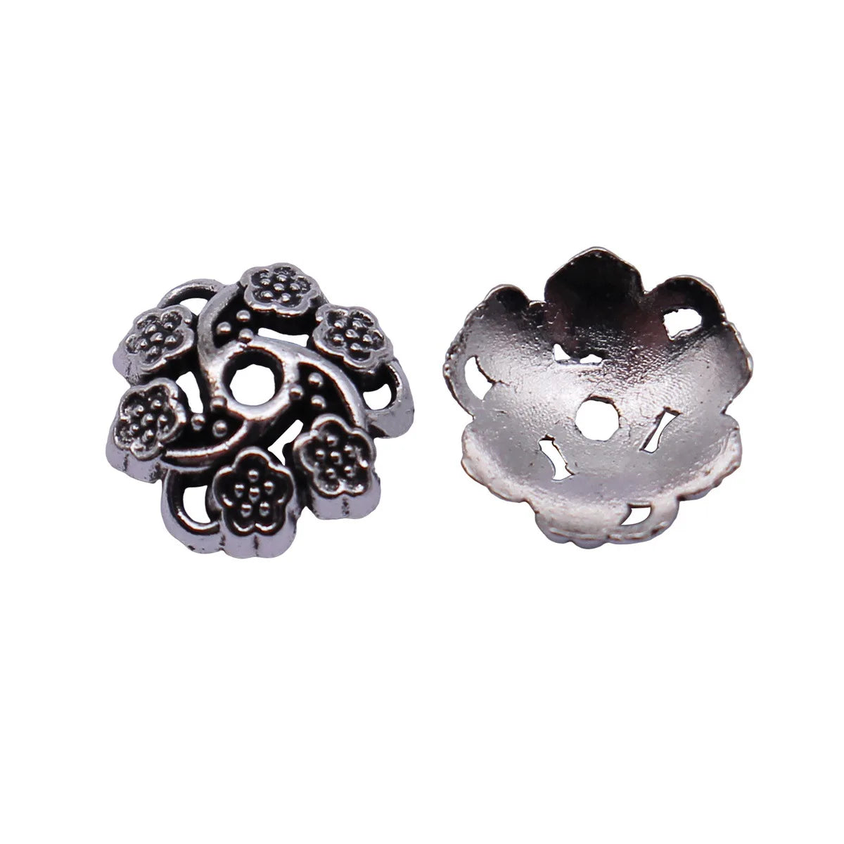 8.4x8.4x2.9mm 0.25g Antique Silver Tone Zinc Alloy Round Flower Bead Caps for DIY Bracelet Jewelry Making