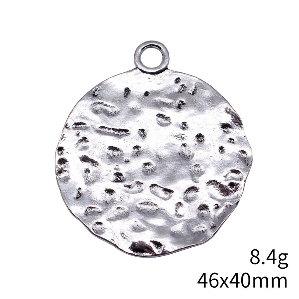 46x40mm 8.4g Antique Silver Zinc Alloy Hammered Wavy Round Disc Charm Pendant for DIY Jewelry Making