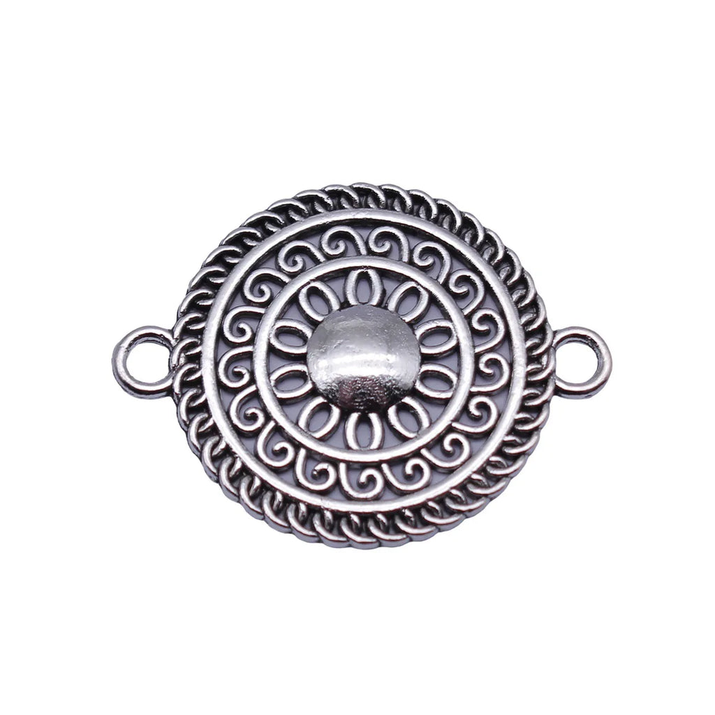 36x27mm 2.9g Antique Silver Zinc Alloy Hollow Lace Round Connector Charm for DIY Earrings Jewelry Making