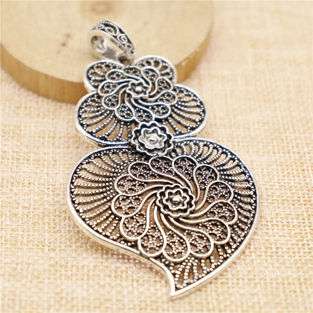 90x50mm 18g Antique Silver Zinc Alloy Carved Flower Pattern Large Charm Pendant for DIY Jewelry