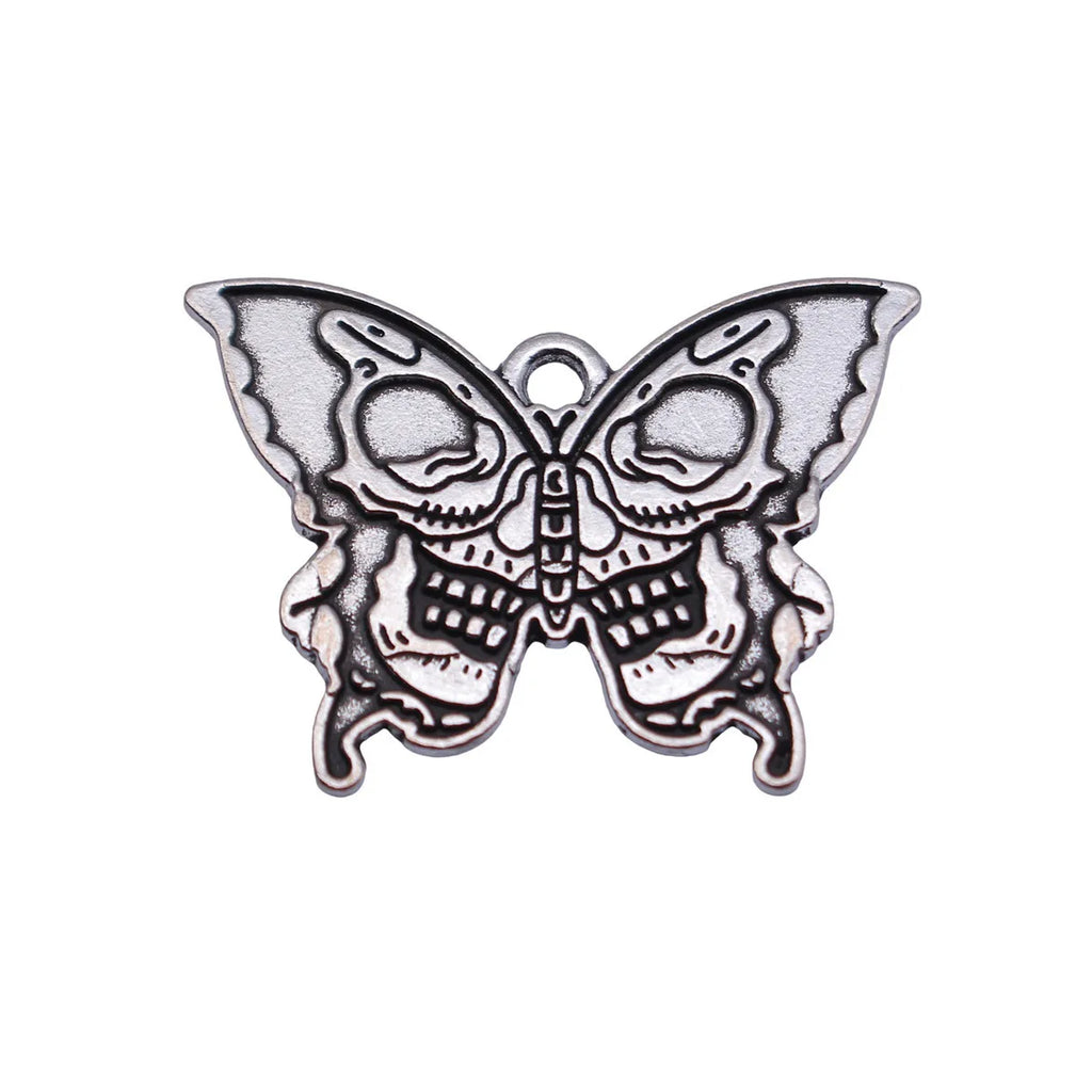 28x20mm 2.2g Antique Silver Zinc Alloy Skull Pattern Butterfly charm pendant for DIY jewelry making
