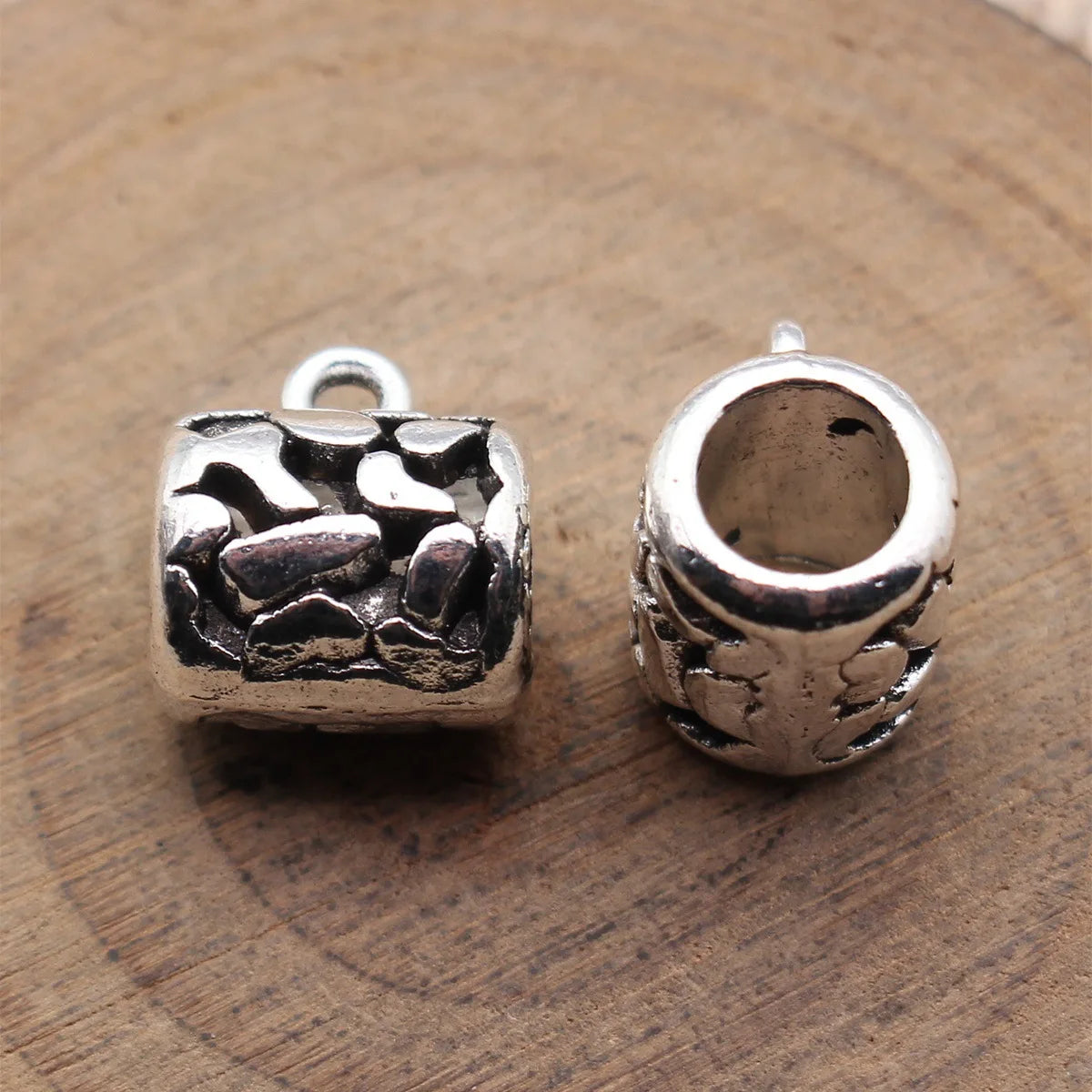 14x12x10mm 3.1g Antique Silver Zinc Alloy Hollow Floral Large Hole Bail Connector for DIY Jewelry Findings