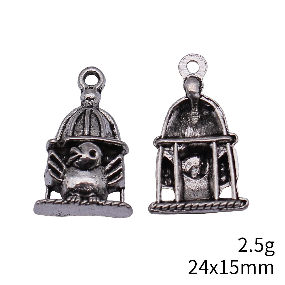 24x15mm 2.5g Antique Silver Zinc Alloy Birdcage Bird Charm Pendant for DIY Necklace Making