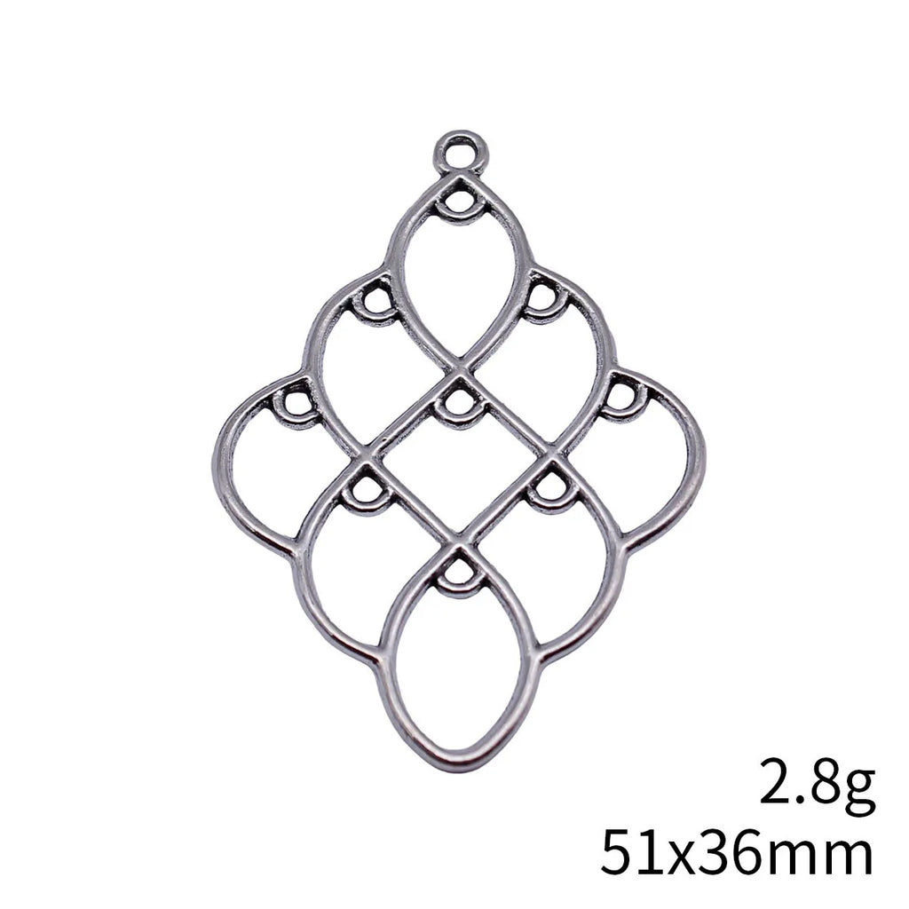 51x36mm 2.8g Antique Silver Zinc Alloy Geometric Hollow Diamond Connector Charm for DIY Earrings