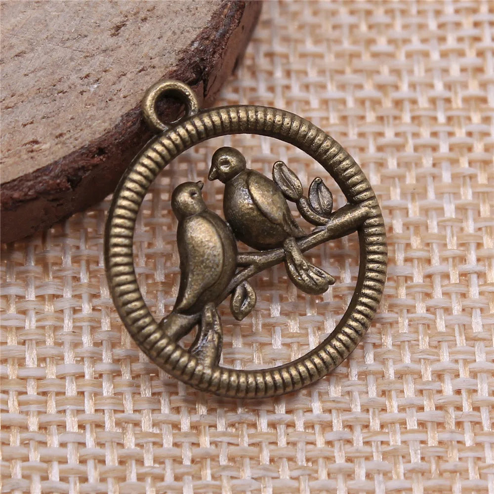 23x20mm 2.1g Antique Bronze Zinc Alloy Pair Birds Charm Pendant for DIY Necklace Bracelet Jewelry