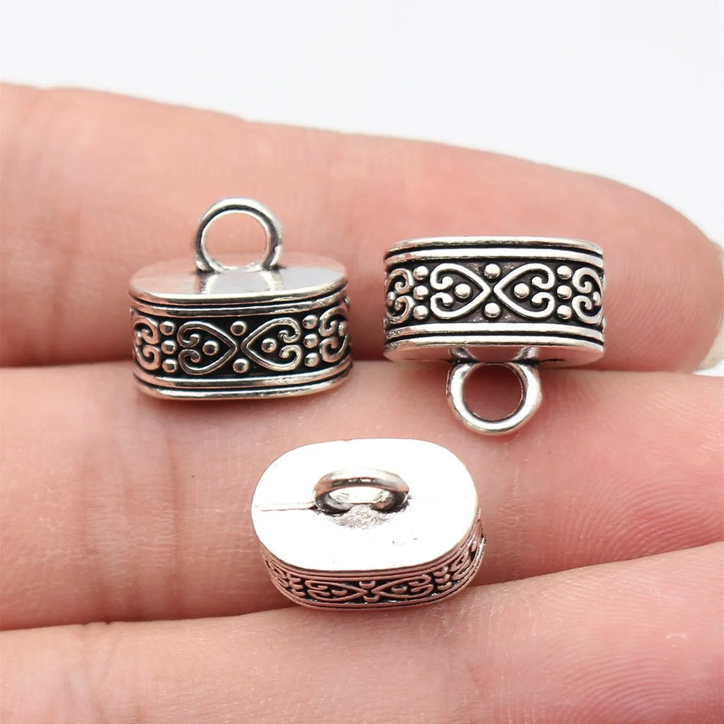15x13x9.6mm 2.3g Round Antique Silver Zinc Alloy Heart Pattern Oval Tassel Cap End for DIY Tassel Jewelry Making