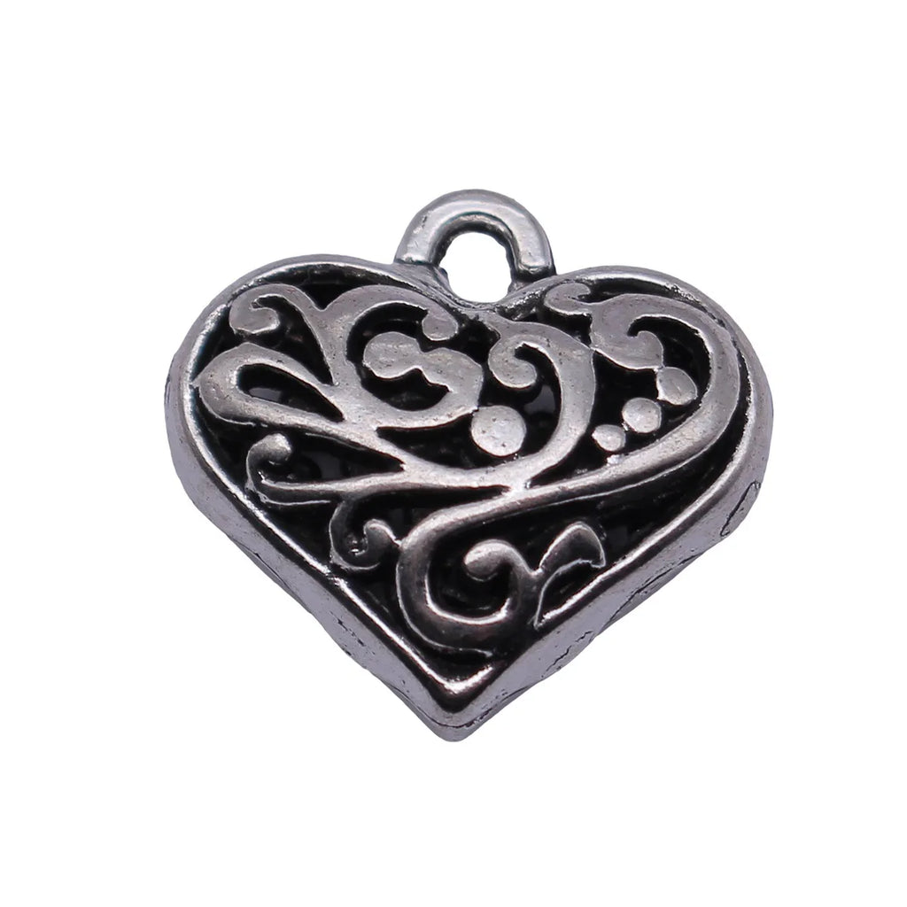 20x20x9.1mm 3.1g Antique Silver Zinc Alloy 3D Hollow Filigree Heart Charm Pendant for DIY Jewelry Making