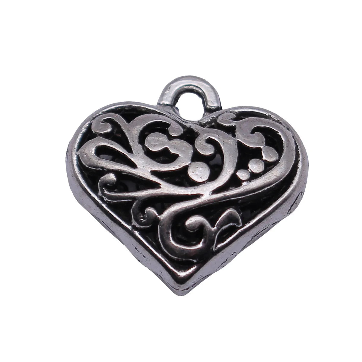 20x20x9.1mm 3.1g Antique Silver Zinc Alloy 3D Hollow Filigree Heart Charm Pendant for DIY Jewelry Making