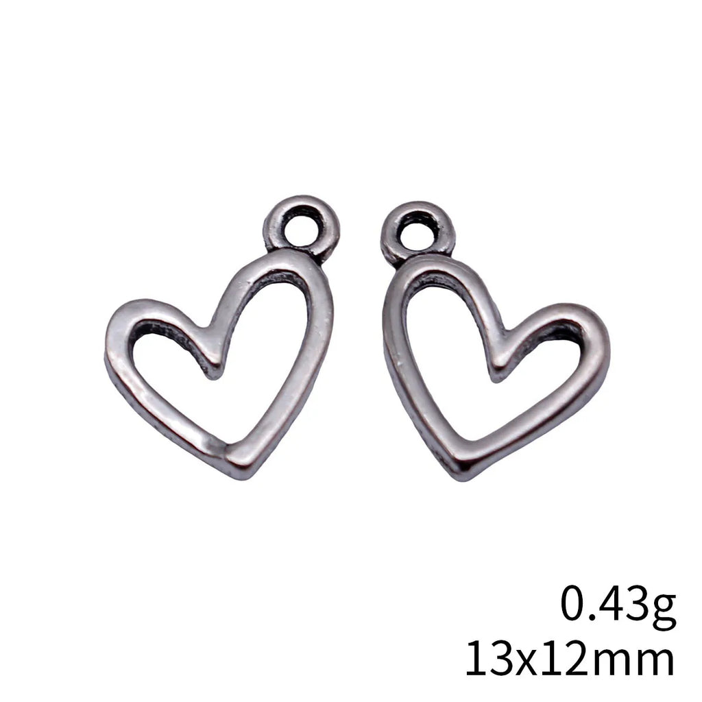 13x12mm 0.43g Antique Silver Zinc Alloy Hollow Heart Charm Pendant for DIY Bracelet Making