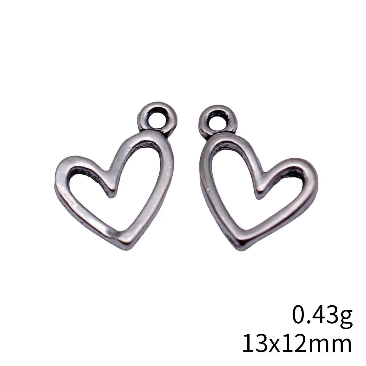 13x12mm 0.43g Antique Silver Zinc Alloy Hollow Heart Charm Pendant for DIY Bracelet Making
