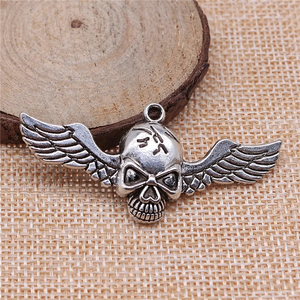 56x26mm 5g Multicolor Zinc Alloy Skull Wings Charm Pendant for DIY Necklace Jewelry Making