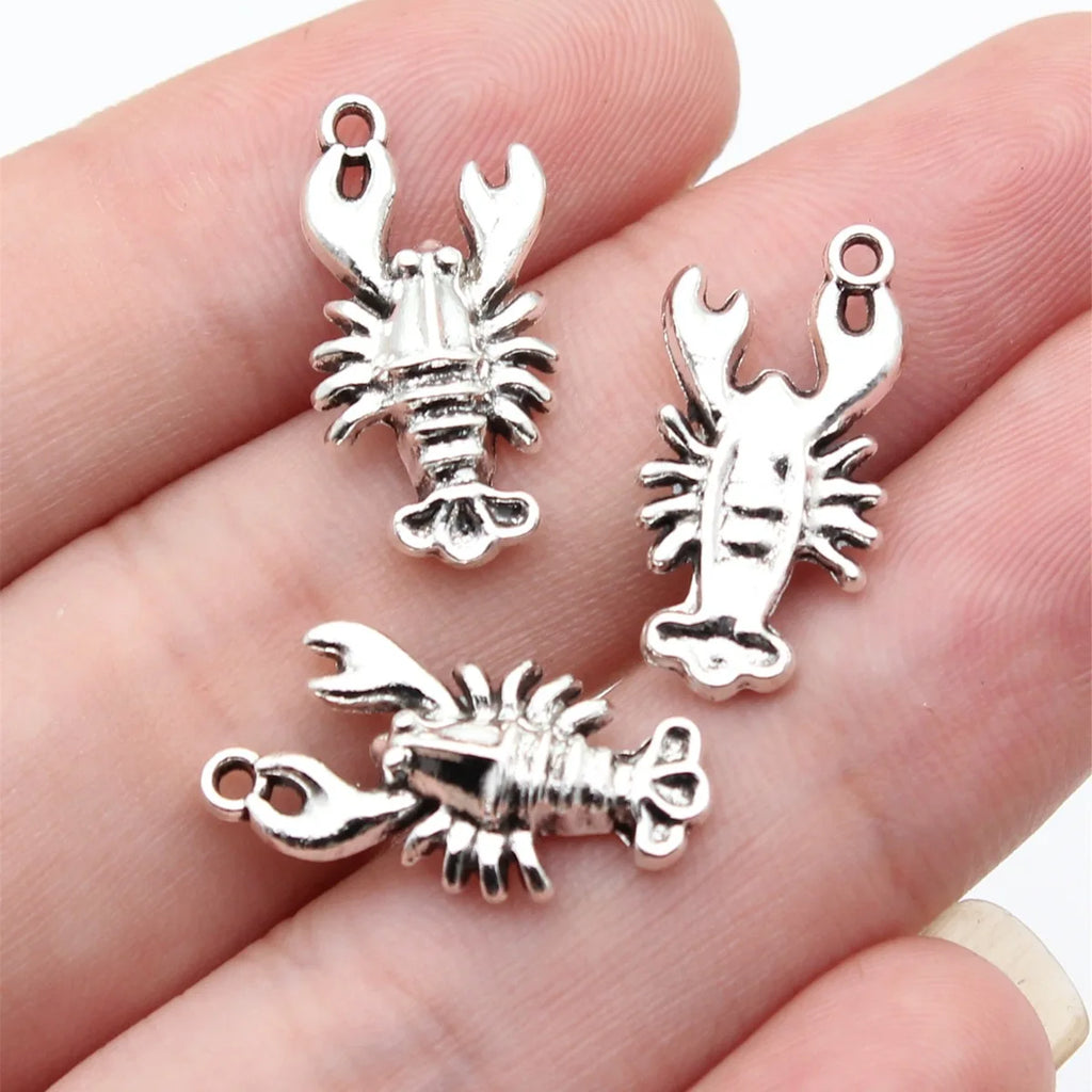 21x10mm 1.55g Antique Silver Zinc Alloy Lobster Charm Pendant for DIY Necklace Bracelet Jewelry Making